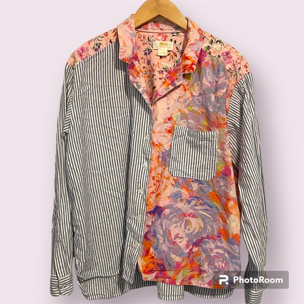 Maeve By Anthropologie The Clarissa High-Low Buttondown Blouse Sz US 8